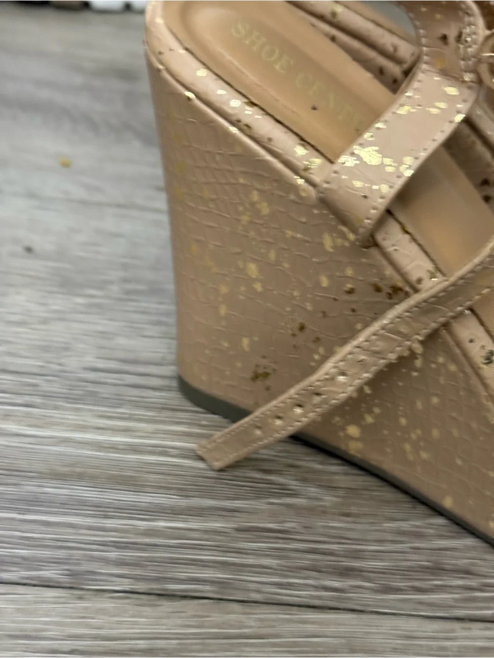 Women's Tan Wedge Sandals with Gold Speckle 5” heel